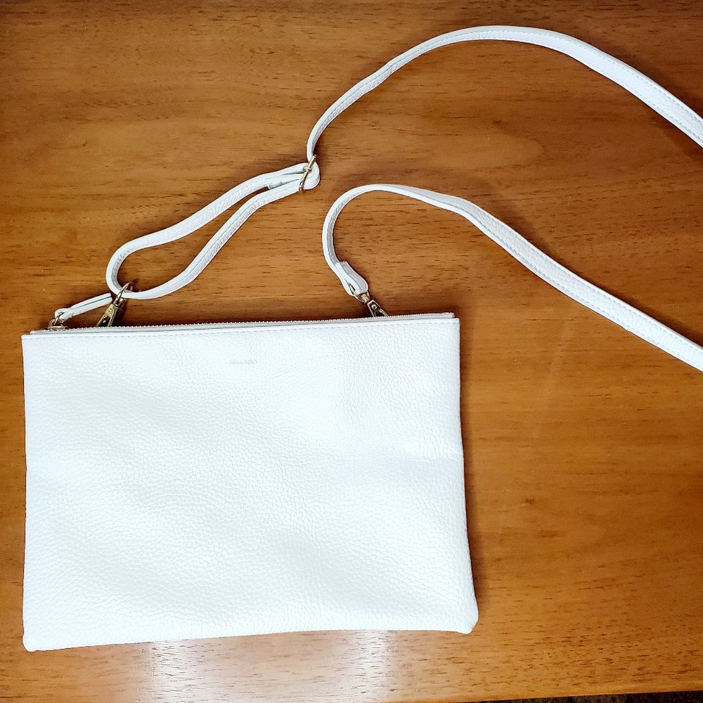 Remi/Reid | Faux White Leather 10" Crossbody Purse NEW - Picture 1 of 10